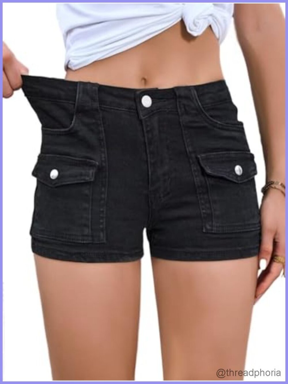 Women's Stretchy Jean Shorts Mid Waisted Twill Denim Booty Shorts with Pockets